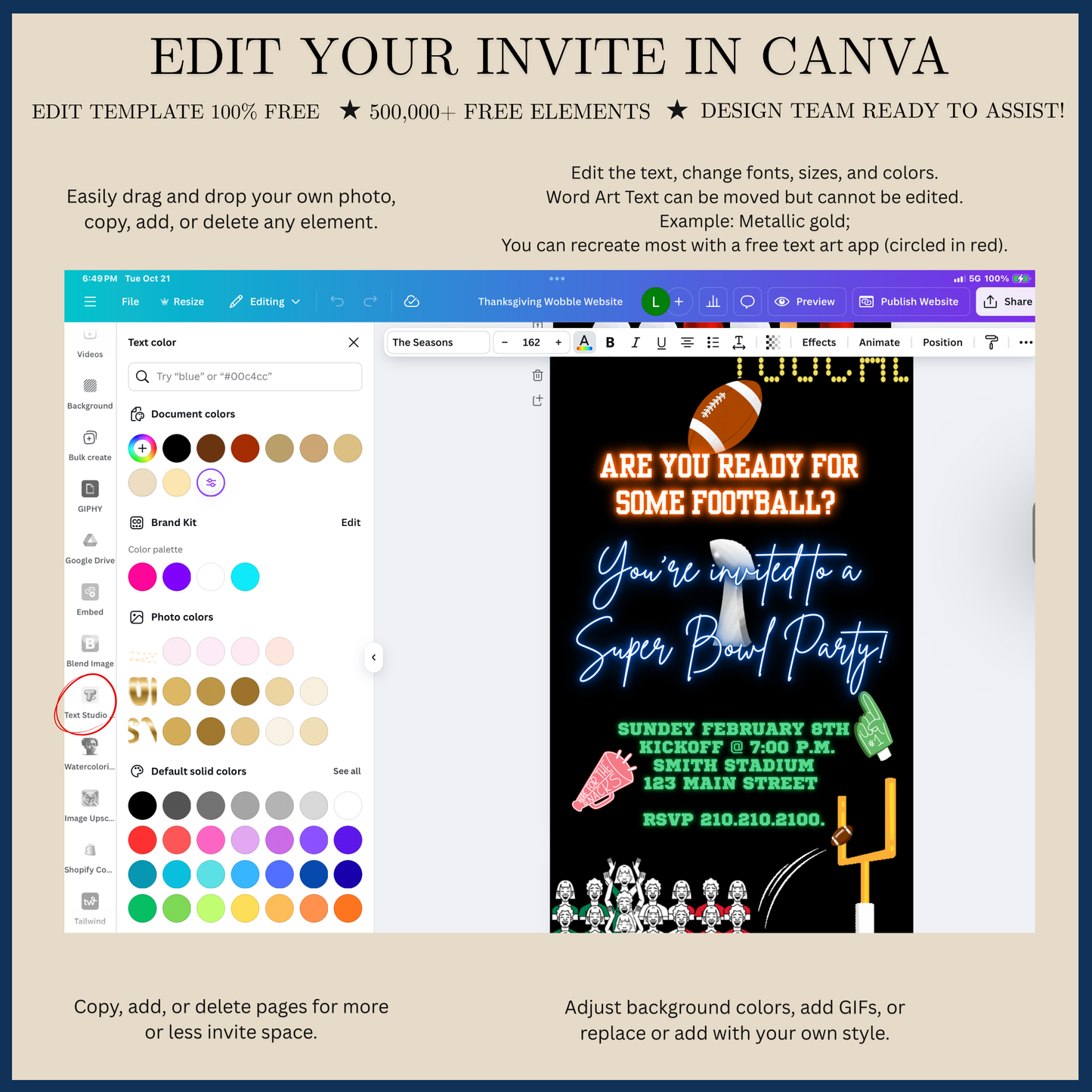 Editable Super Bowl LX Party Video Invitation | Digital Canva Template