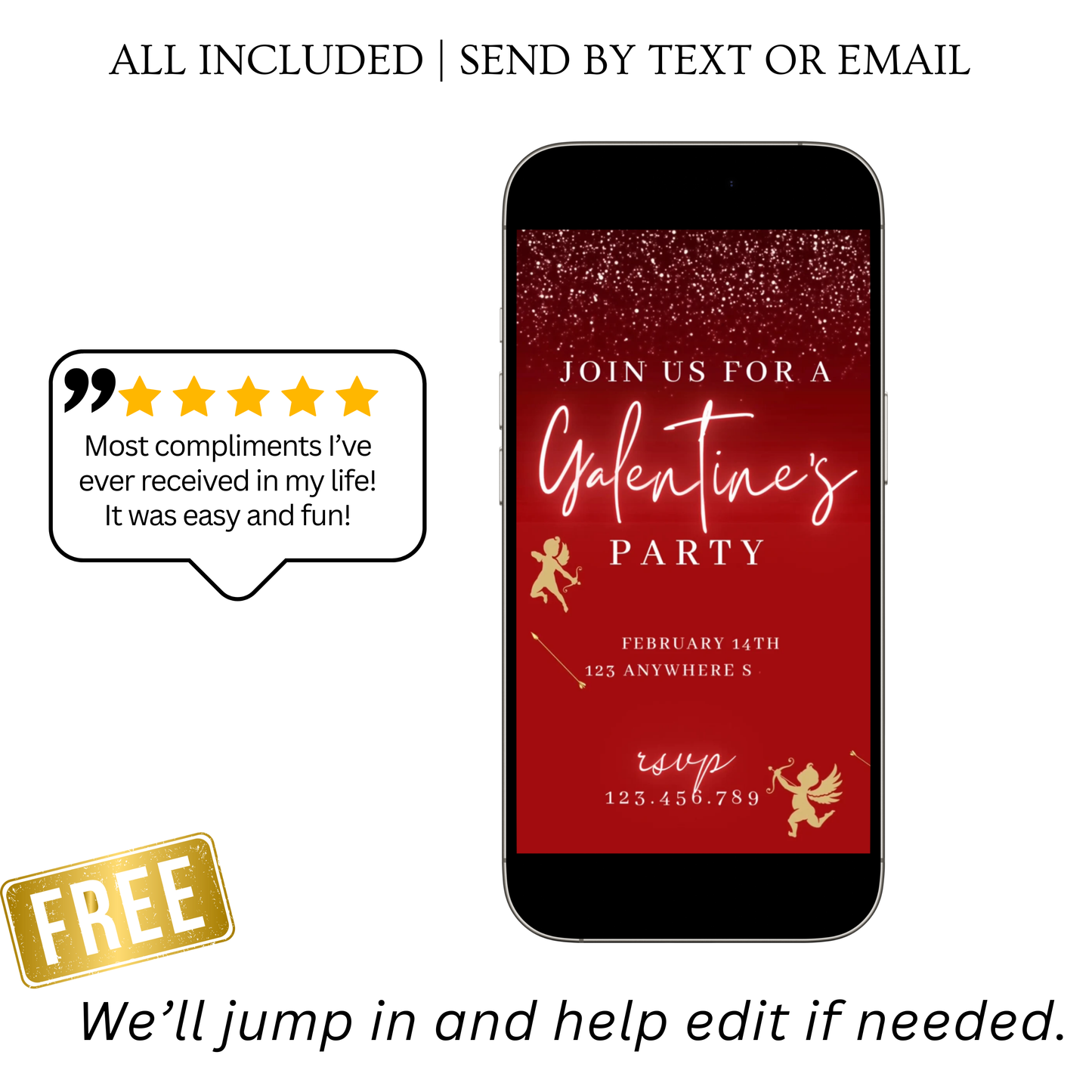 Valentines Day Party Video Invitation | Digital Galentines Day Animated Invite | Editable Canva Evite Template