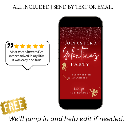 Valentines Day Party Video Invitation | Digital Galentines Day Animated Invite | Editable Canva Evite Template