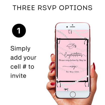 Graduation Party Video Invitation | Pink and Black Bow Graduation Invite for Her | Editable Online RSVP Evite Canva Template