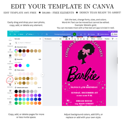 Bearbeitbare Barbie-Videoeinladung | Animierte digitale Einladung mit pinkfarbener Barbie | Bearbeitbare Canva-Einladungsvorlage