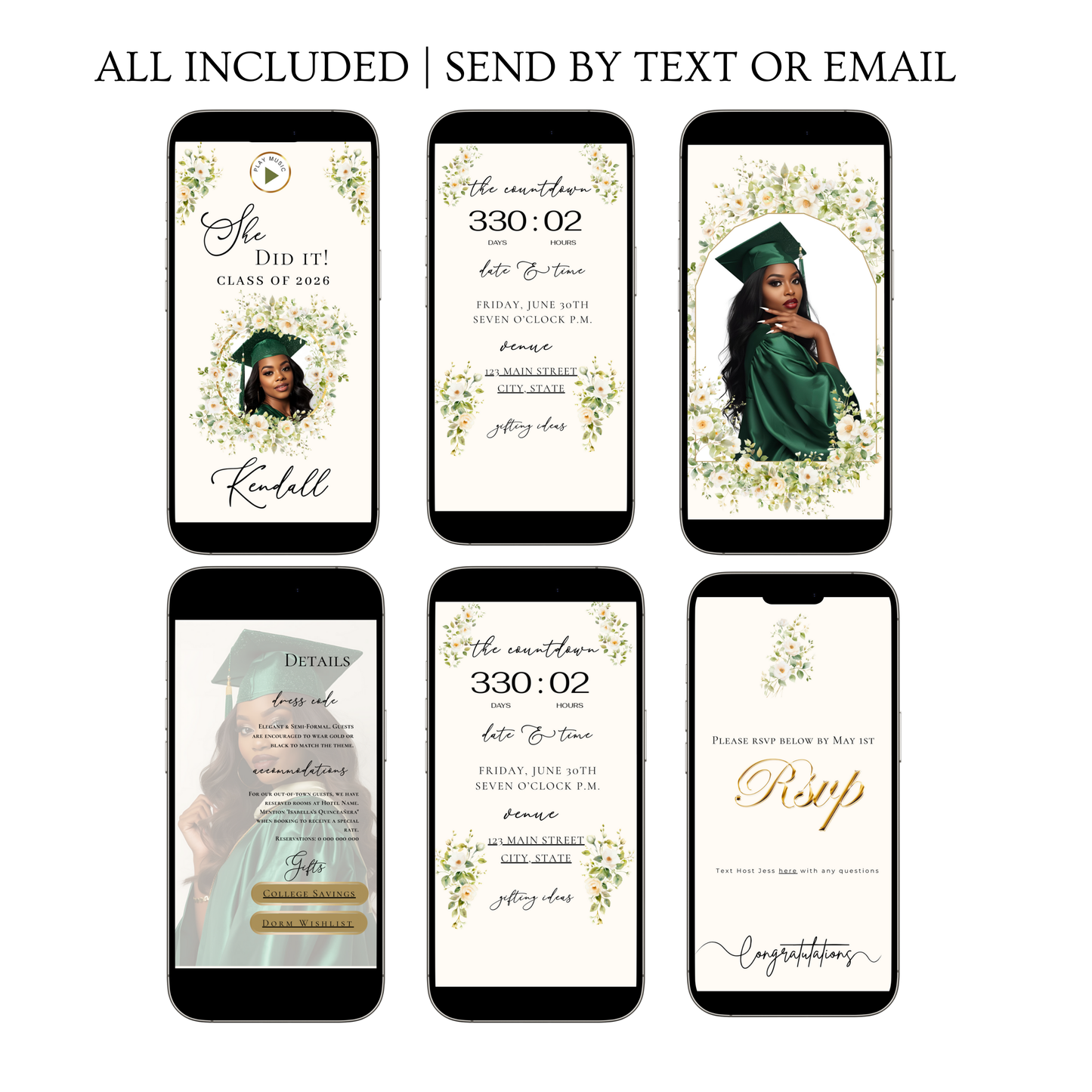 2026 Graduation Website Invitation | Canva Website RSVP Template with Music | Spring Floral for her