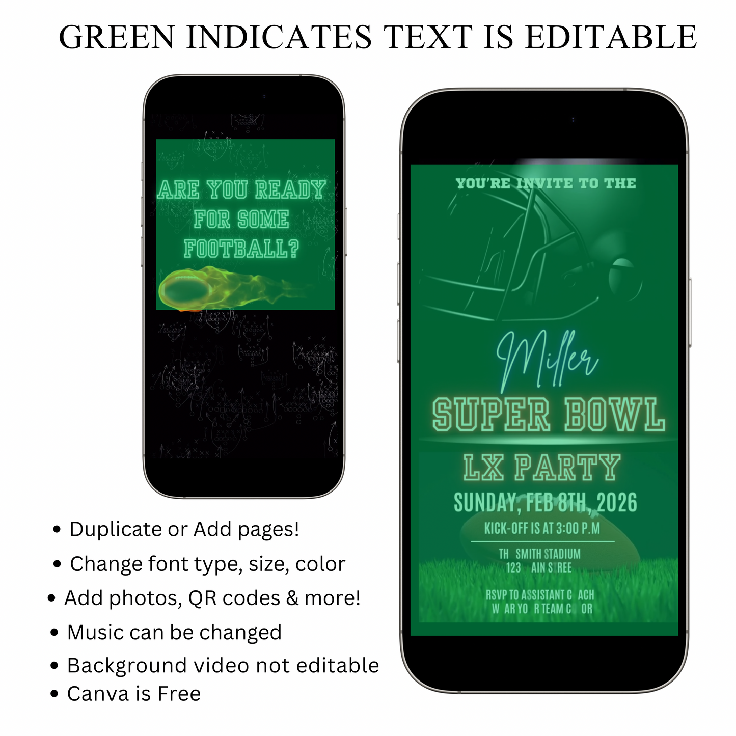 Super Bowl Party Video Invitation | Digital Football Game Day Invite | Editable Online Template