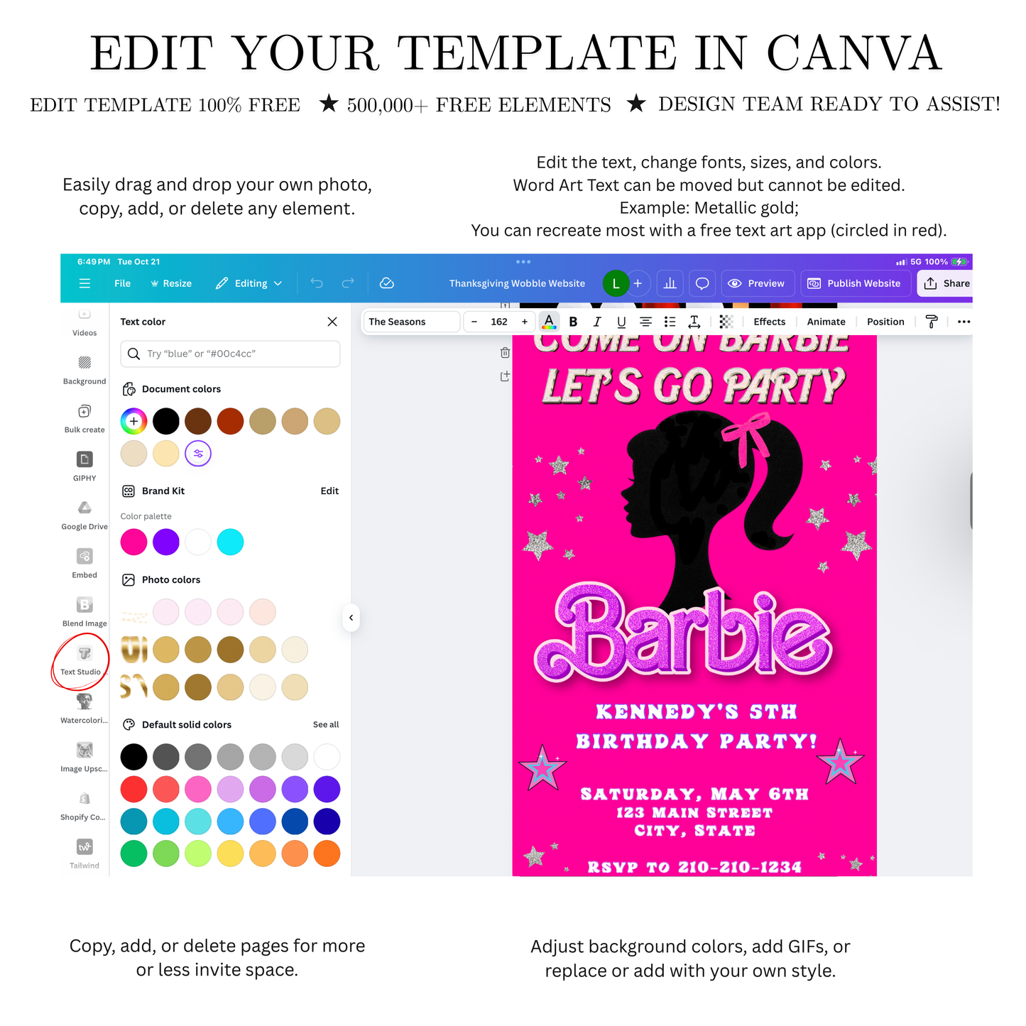 Editable Barbie Video Invitation | Animated Pink Barbie Digital Evite | Editable Canva Invite Template