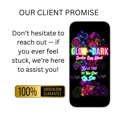 Easter Video Invitation, Neon Easter Egg Hunt Animated Invite, Digital Canva Template