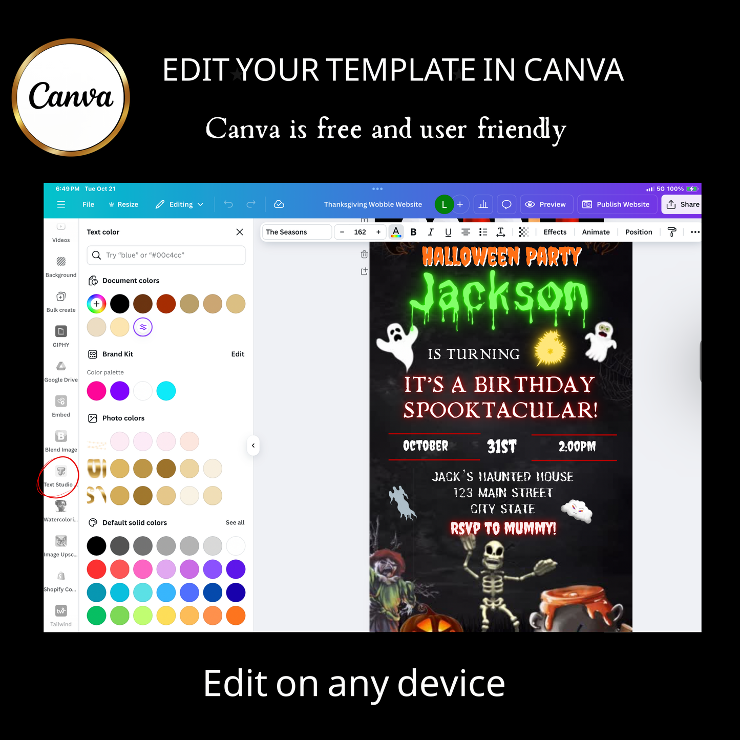 Halloween Video Invitation, Kids Halloween Animated Invite, Editable Halloween Party Mobile Evite