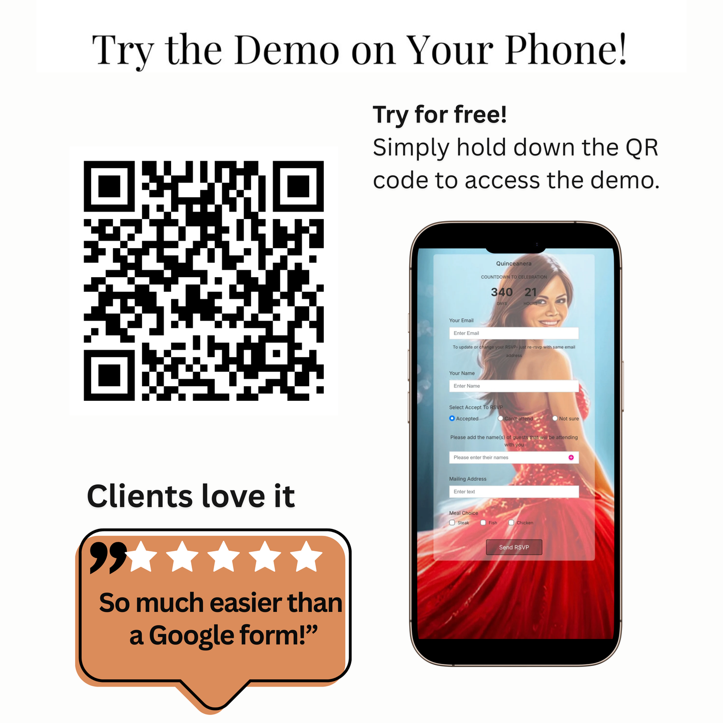 Einladung zur Quinceañera mit roten Rosen | Einladung zur Sweet 15/16 mit RSVP-Tracking | Canva-Vorlage