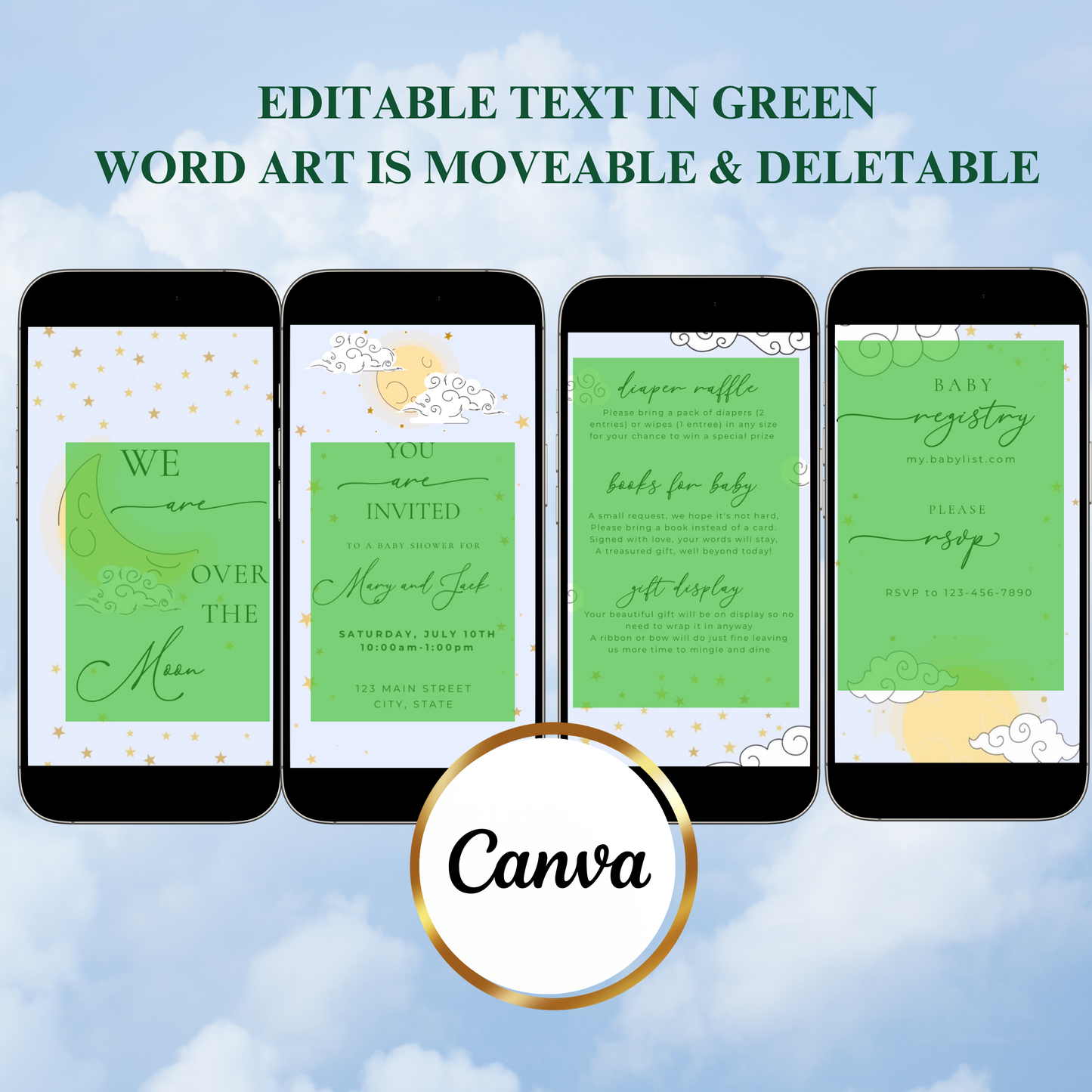 Over the Moon Baby Shower Video Invitation - Stars and Moon Baby Shower Mobile Evite