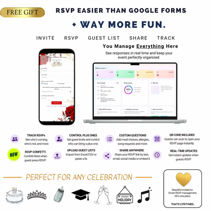 Red and Gold Quinceanera Website Invitation with RSVP tracking