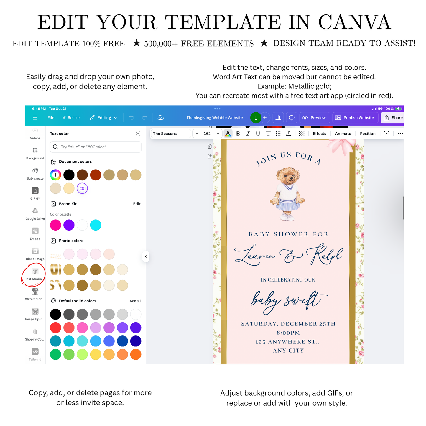 Pink Polo Bear Video Invitation | Digital Preppy Pink Spring RSVP Tracker Invite | Editable Canva Template