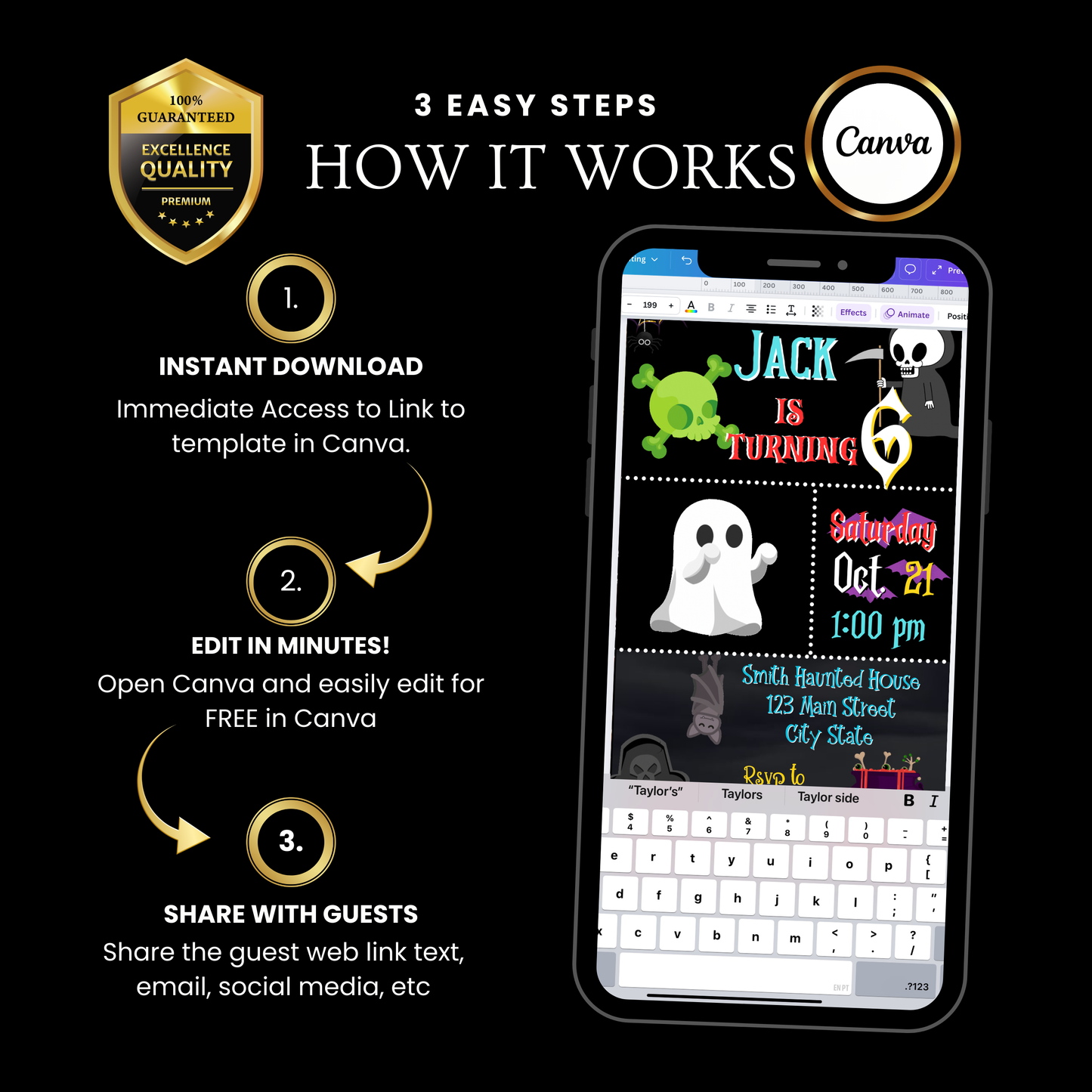 Halloween Video Invitation | Animated Halloween Digital Evite | Editable Canva Invite Template