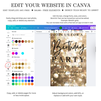 Gold Video Invitation | Animated Birthday Digital Evite | Editable Canva Invite Template