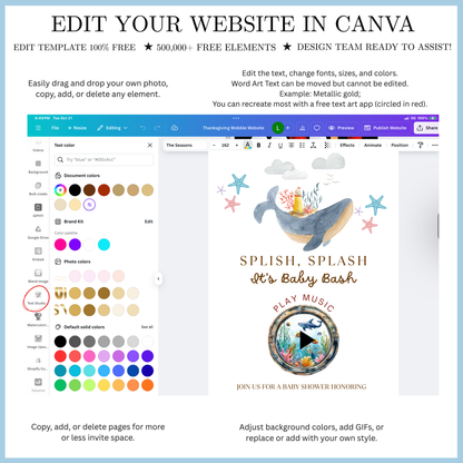 Under the Sea Baby Shower Website with RSVP | Ocean Animal Canva Template Invite