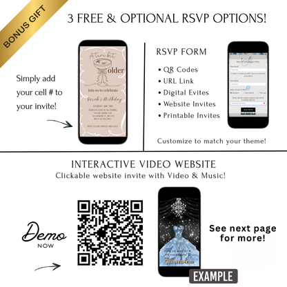 Martini Birthday Video Invitation | Animated A Tini Bit Older Digital Evite | Editable Canva Invite Template