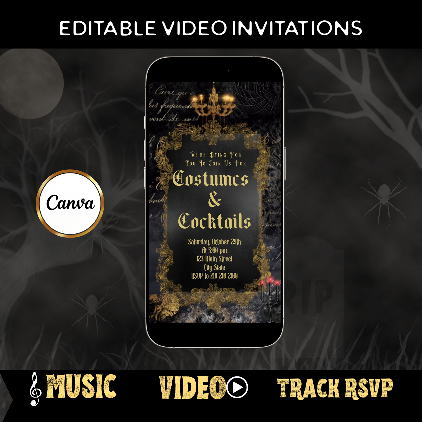 Halloween-Videoeinladung, Einladung zu Gothic-Cocktails und Kostümen