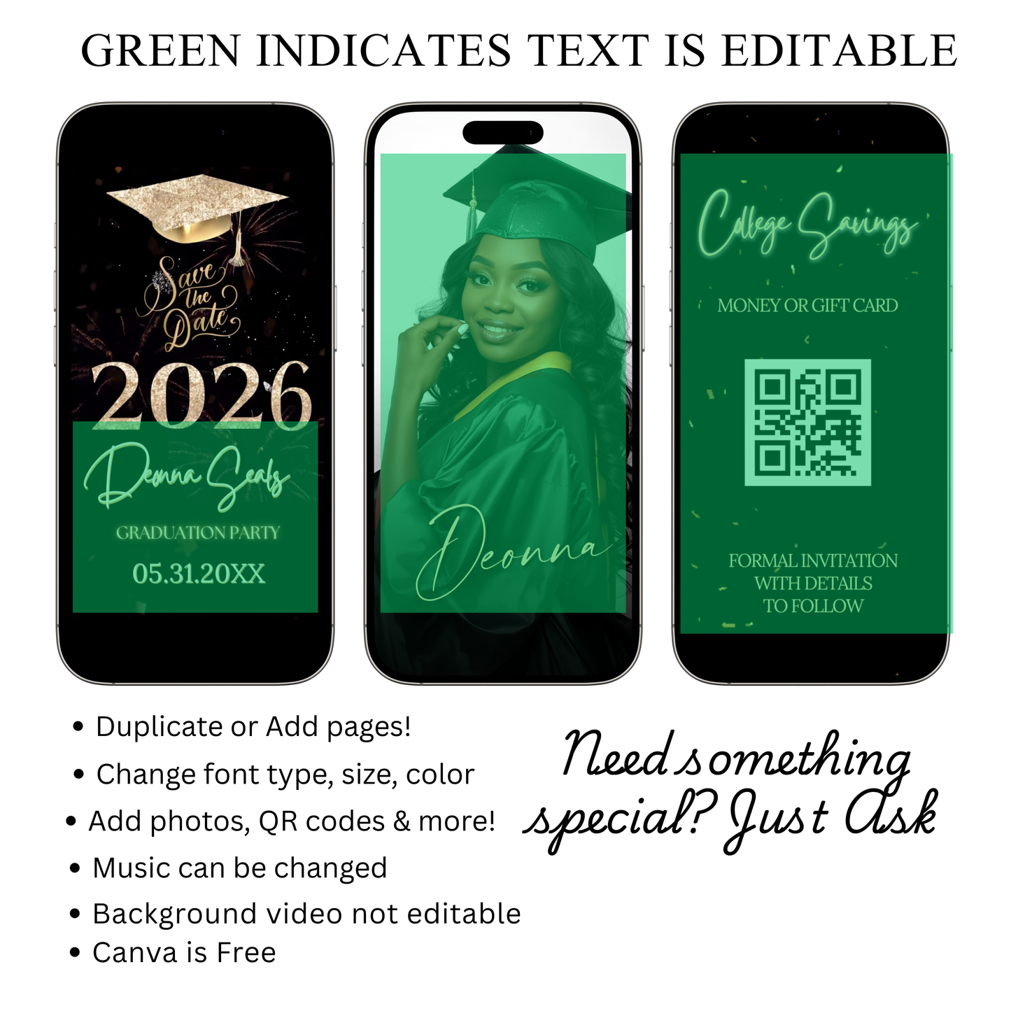 Graduation Party Video Invitation | Digital Graduation Invite | Editable Online Canva Template