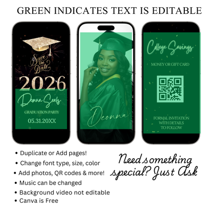 Graduation Party Video Invitation | Digital Graduation Invite | Editable Online Canva Template