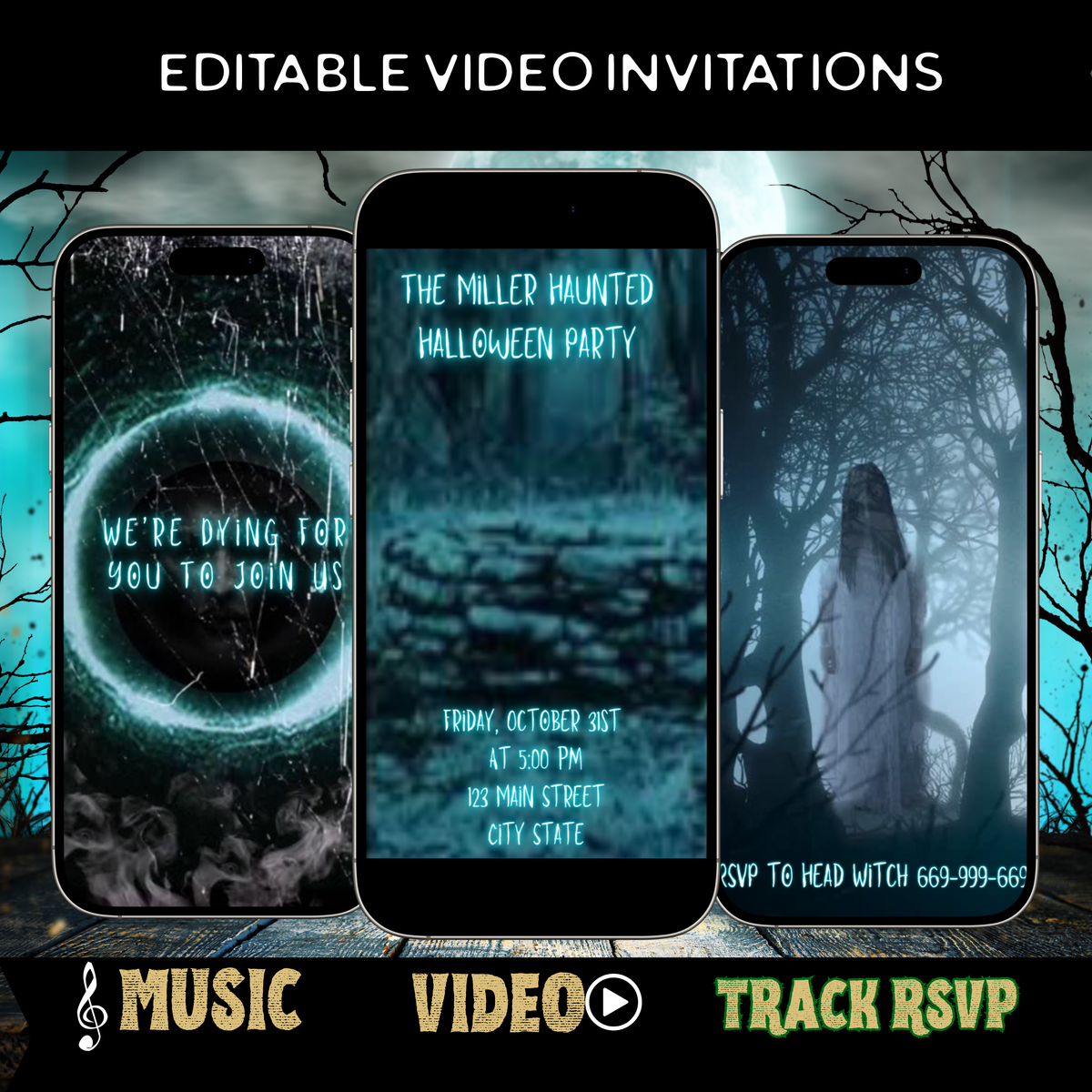 Halloween Video Invitation | Animated Halloween Digital Evite | Editable Canva Invite Template