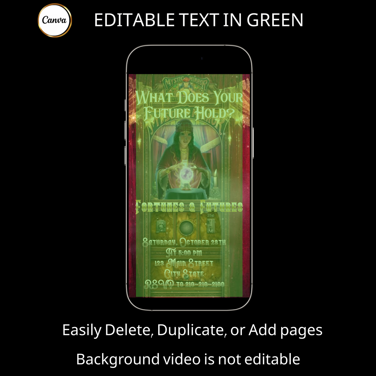 Halloween Video Invitation, Tarot Fortune Teller Animated Invite, Editable Halloween Party Mobile Evite