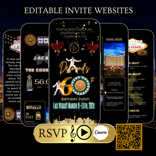 Las Vegas Website Invitation | Las Vegas RSVP Itinerary Website | Canva Website Template