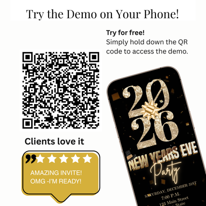 2026 New Years Eve Party Video Invitation | Digital New Year's Eve Invite | Editable Canva Template