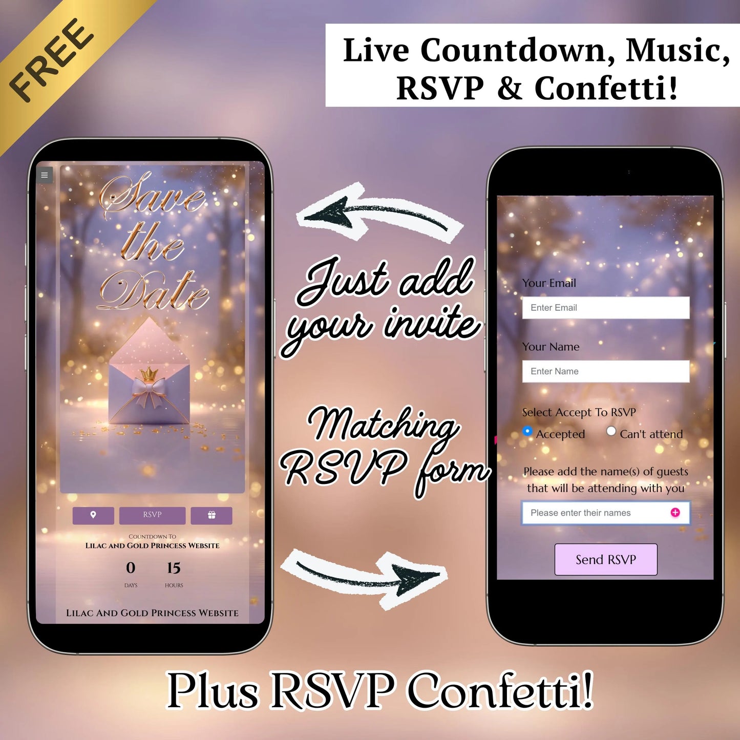 Lilac and Pink Quinceañera Video Invitation Canva Template with envelope opening