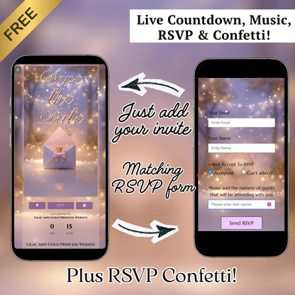 Lilac and Pink Quinceañera Video Invitation Canva Template with envelope opening