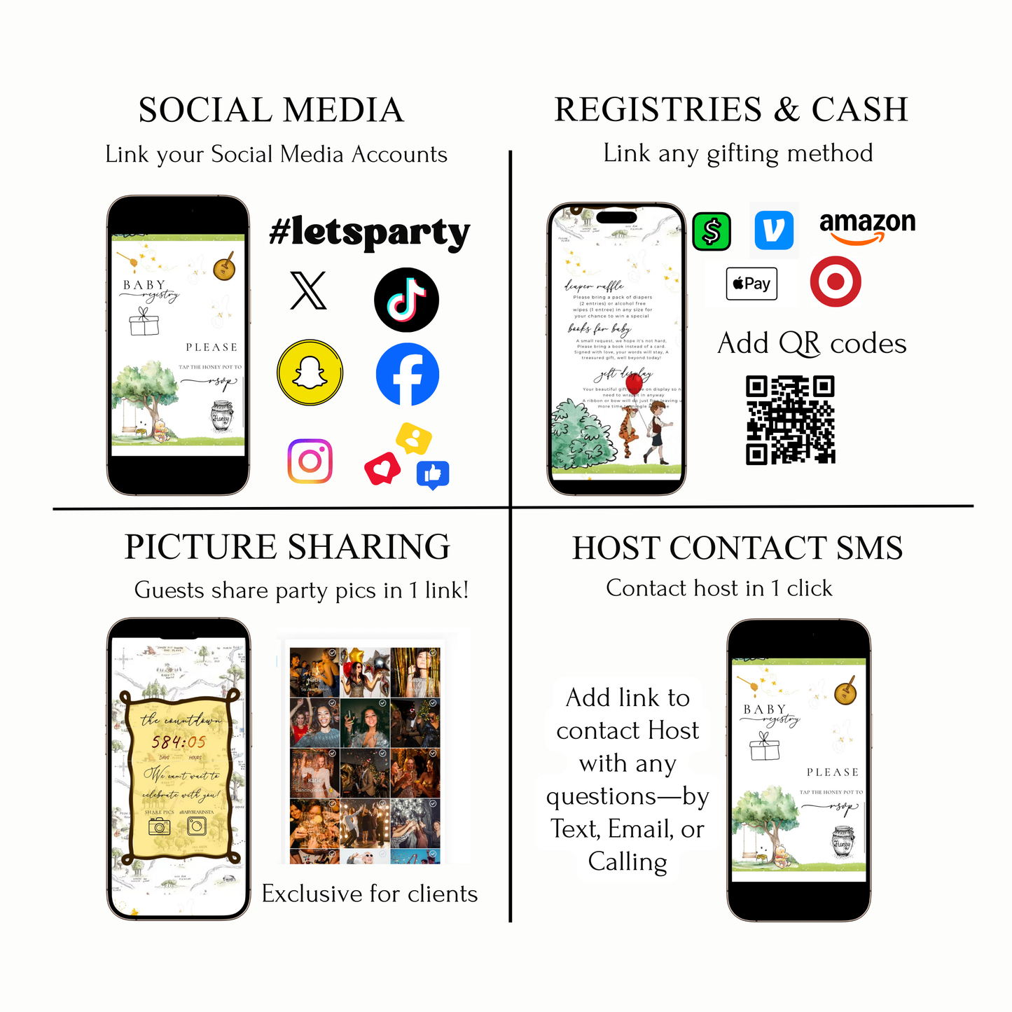 Classic Winnie the Pooh Baby Shower Invite Website with Music and RSVP | Pooh Bear Baby Shower Interactive SMS RSVP