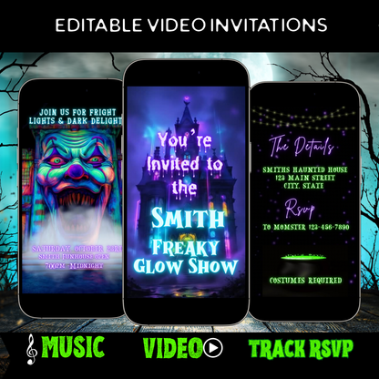 Neonfarbene Halloween-Videoeinladung | Animierte Halloween-Einladung | Bearbeitbare mobile Halloween-Partyeinladung