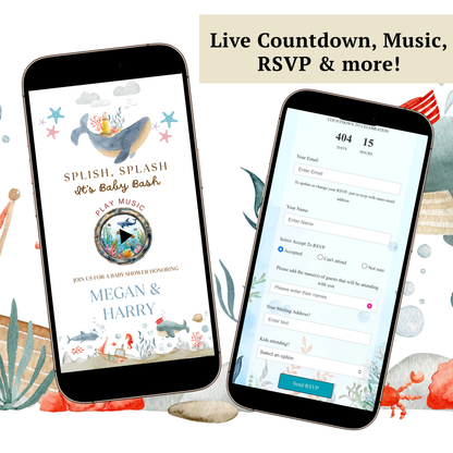 Under the Sea Baby Shower Website with RSVP | Ocean Animal Canva Template Invite