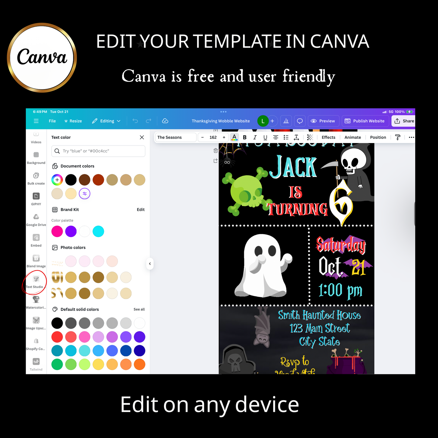 Halloween Video Invitation | Animated Halloween Digital Evite | Editable Canva Invite Template