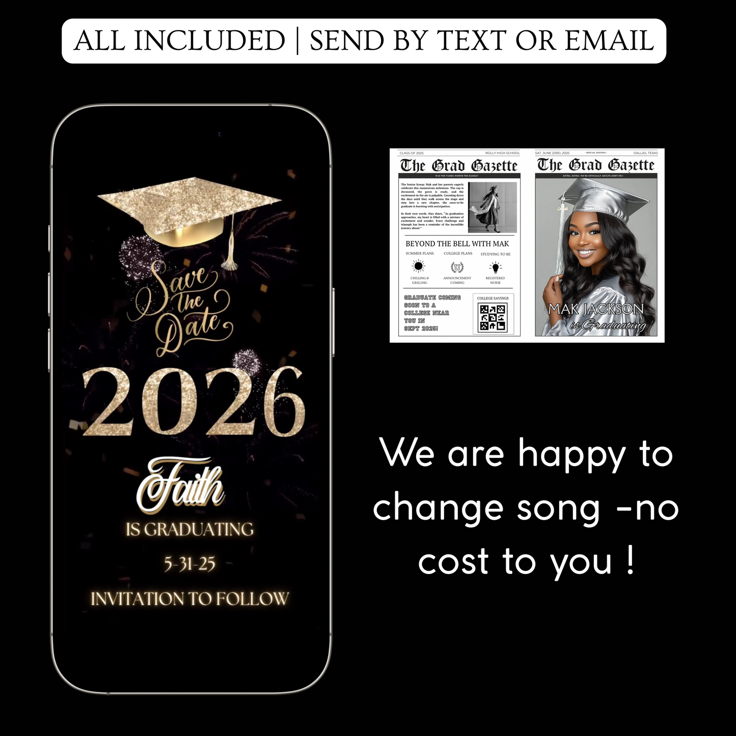2026 Graduation Party Video Invitation | Digital Graduation Invite | Editable Online RSVP Evite Canva Template