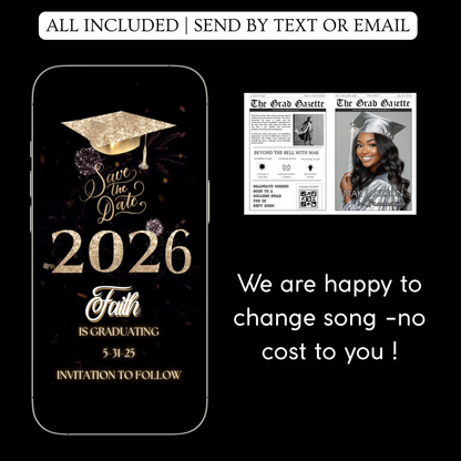 2026 Graduation Party Video Invitation | Digital Graduation Invite | Editable Online RSVP Evite Canva Template