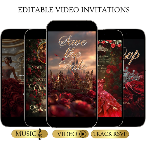 Red Roses Video Invite | Digital Quinceanera Sweet 15 16 Invite | Editable Canva Evite Template