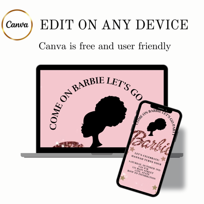Bearbeitbare Barbie-Videoeinladung | Animierte digitale Einladung mit pinkfarbener Barbie | Bearbeitbare Canva-Einladungsvorlage