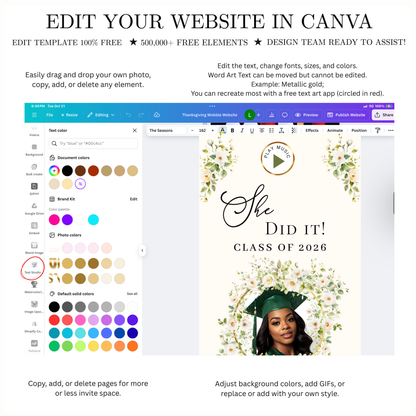 2026 Graduation Website Invitation | Canva Website RSVP Template with Music | Spring Floral for her