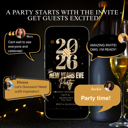 2026 New Years Eve Party Video Invitation | Digital New Year's Eve Invite | Editable Canva Template