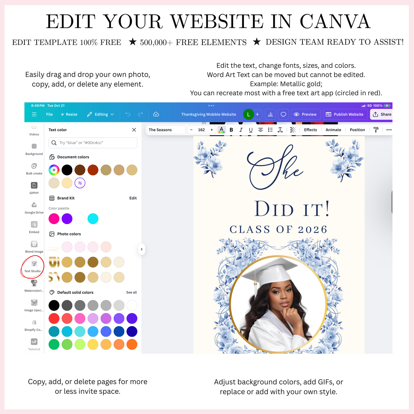 Graduation Party Video Invitation | Floral Graduation Invite for Her | Editable Online RSVP Evite Canva Template