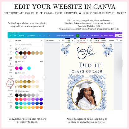 Graduation Party Video Invitation | Floral Graduation Invite for Her | Editable Online RSVP Evite Canva Template