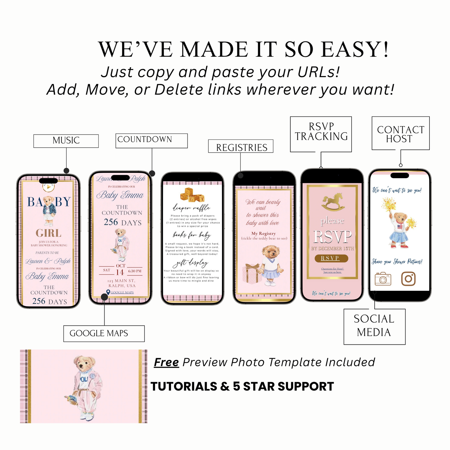 Pink Polo Ralph Lauren Baby Shower Invitation Website | Animated Classic Polo Girl Baby Shower Invite with Rsvp tracking