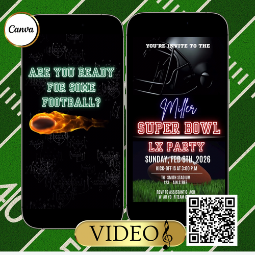 Super Bowl Party Video Invitation | Digital Football Game Day Invite | Editable Online Template
