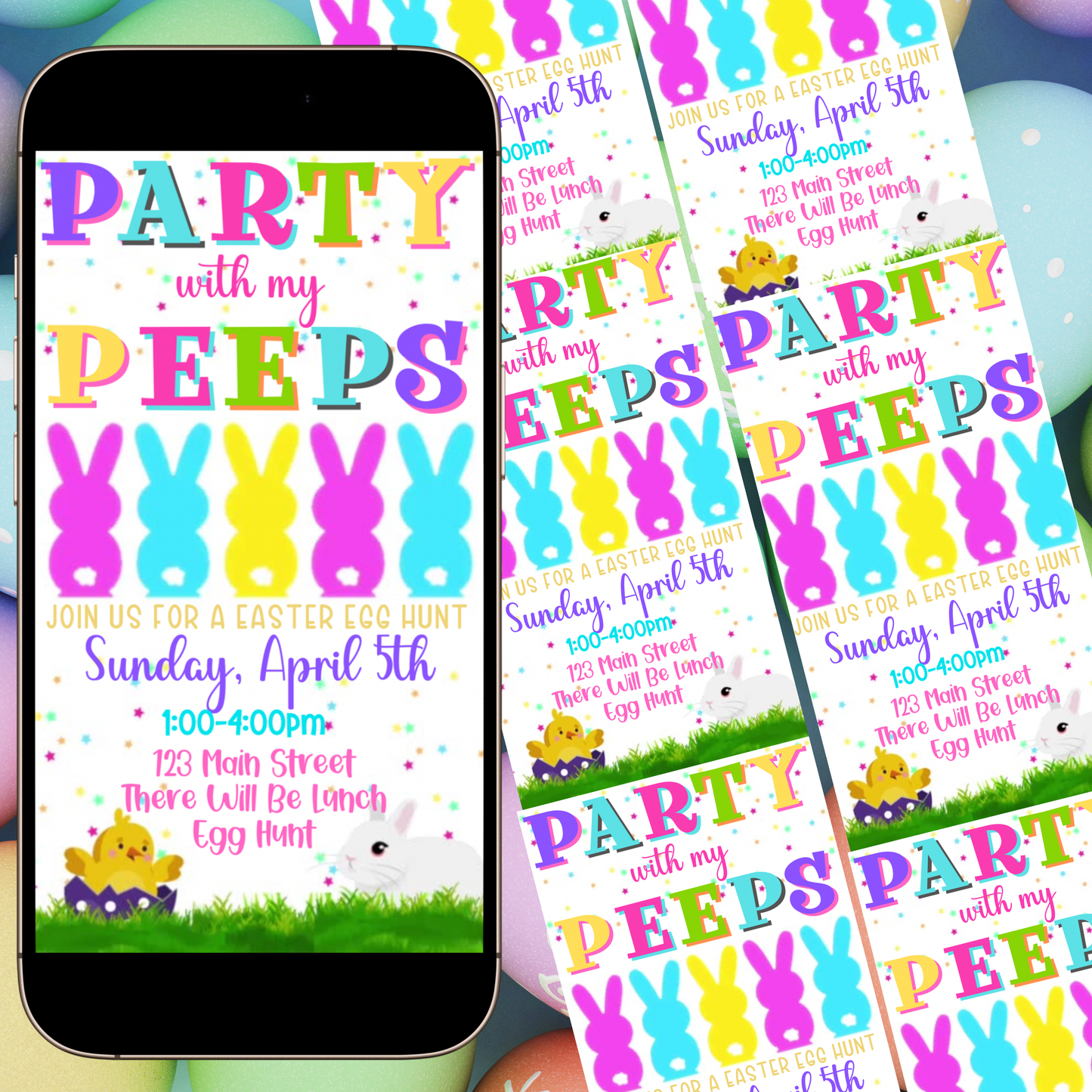 Easter Peeps Video Invitation, Party with my Peeps Animated Invite, Digital Canva Template
