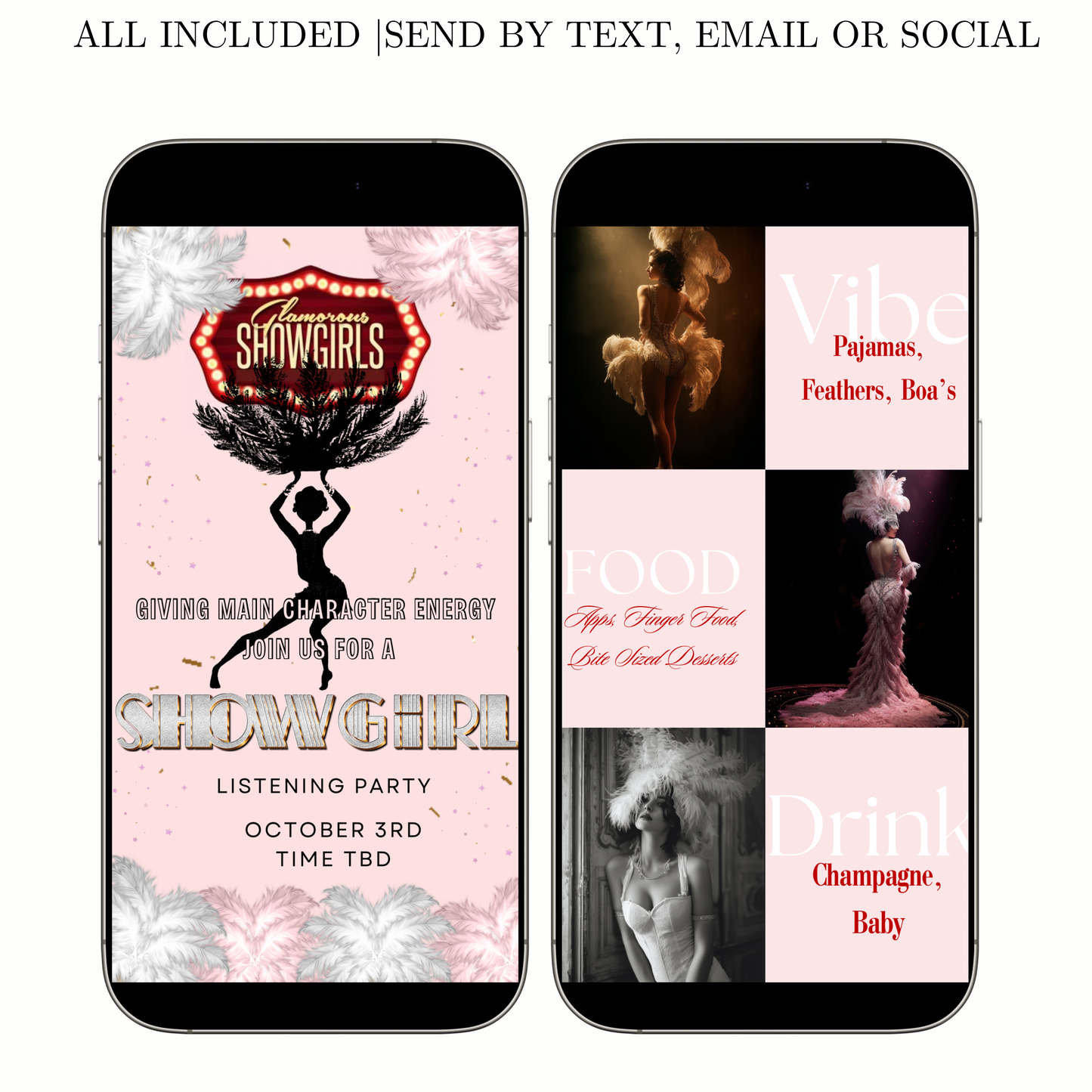 Showgirls Video Invitation | Animated Las Vegas Showgirl Digital Evite | Editable Canva Invite Template