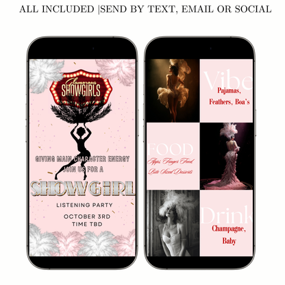 Showgirls Video Invitation | Animated Las Vegas Showgirl Digital Evite | Editable Canva Invite Template