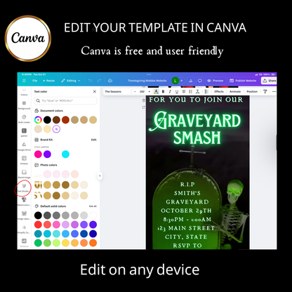 Halloween-Videoeinladung, animierte Einladung zur Friedhofs-Party, bearbeitbare mobile Einladung zur Halloween-Party