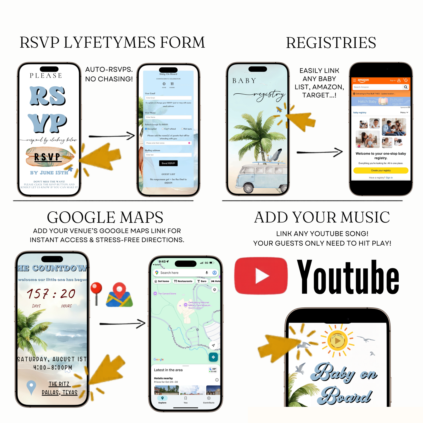 Baby on Board Website Invitation | Canva Website RSVP Template with Music | Boy Baby Shower