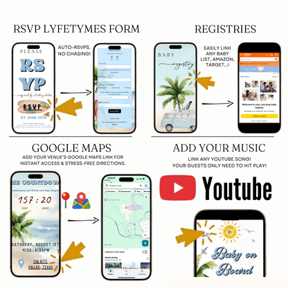 Baby on Board Website Invitation | Canva Website RSVP Template with Music | Boy Baby Shower