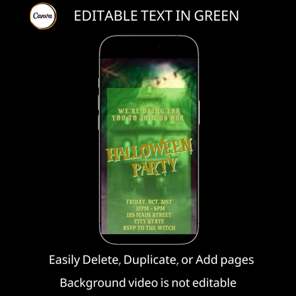 Halloween-Videoeinladung, animierte Einladung zum Spukhaus, bearbeitbare mobile Halloween-Partyeinladung