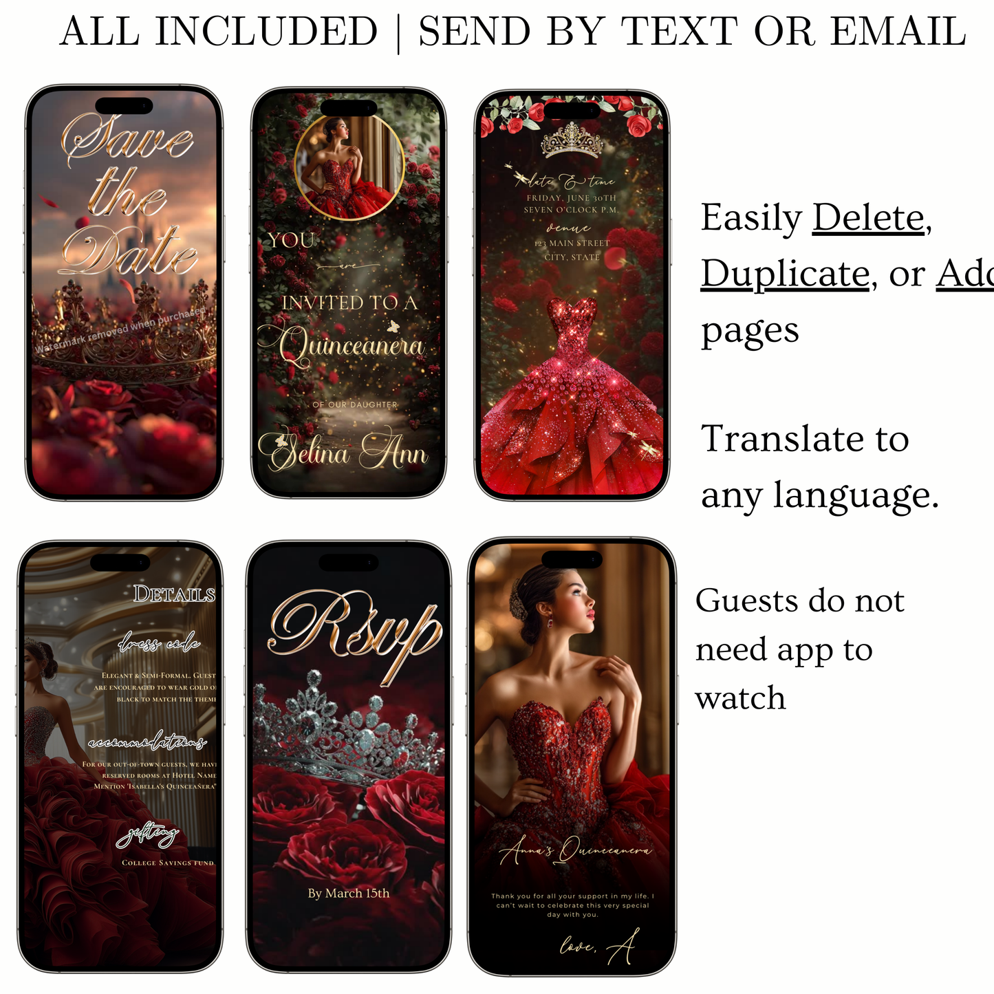Red Roses Video Invite | Digital Quinceanera Sweet 15 16 Invite | Editable Canva Evite Template