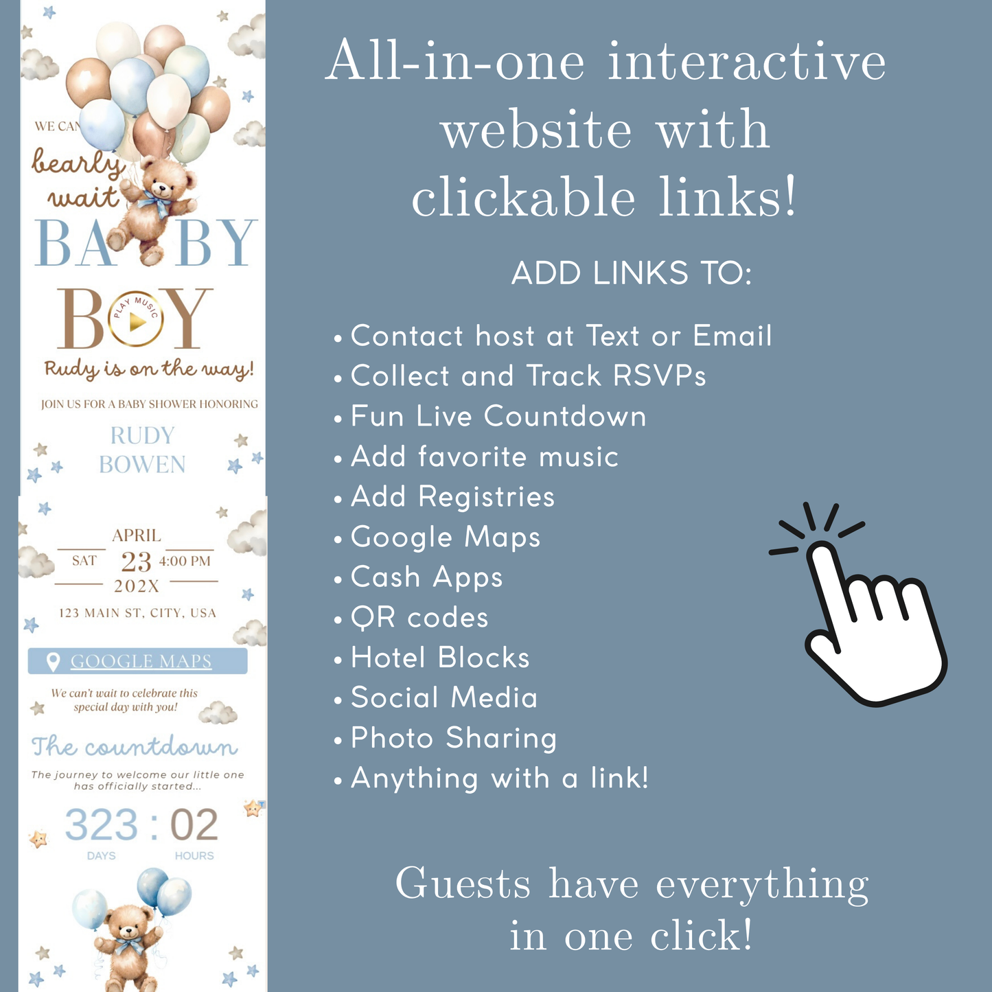 Bearly Wait Baby Shower Baby Shower Website Invite | Webpage with Music and RSVP | Baby Shower Canva Website Template